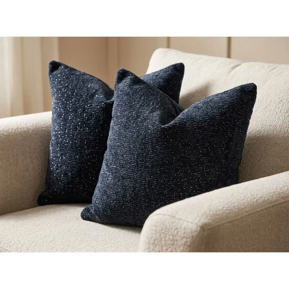 🌟 Navy Blue Sparkle Pillow Covers 18x18 Set Thick Chenille Glitter Glam Decor